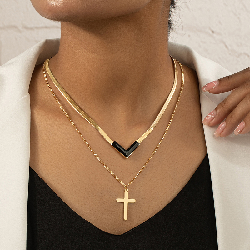 Simple Style Classic Style Cross Alloy Plating 14k Gold Plated Women's Layered Necklaces display picture 1