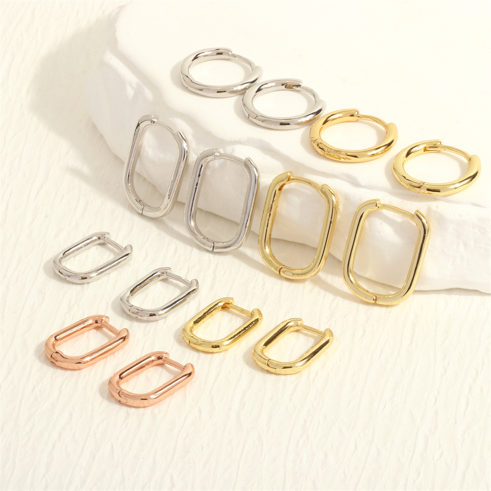 1 Paar Einfacher Stil U-form Runden Überzug Kupfer 18 Karat Vergoldet Reif Ohrringe display picture 5