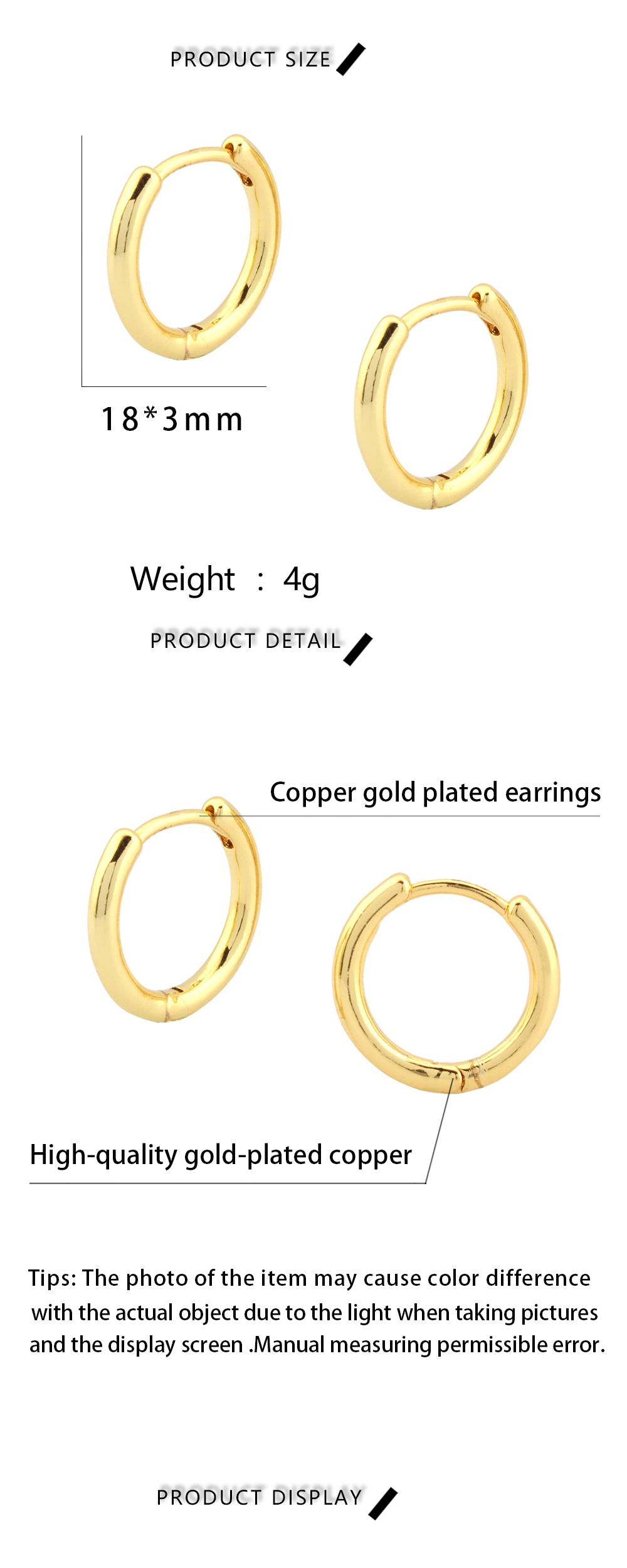 1 Pair Simple Style U Shape Round Plating Copper 18k Gold Plated Hoop Earrings display picture 1