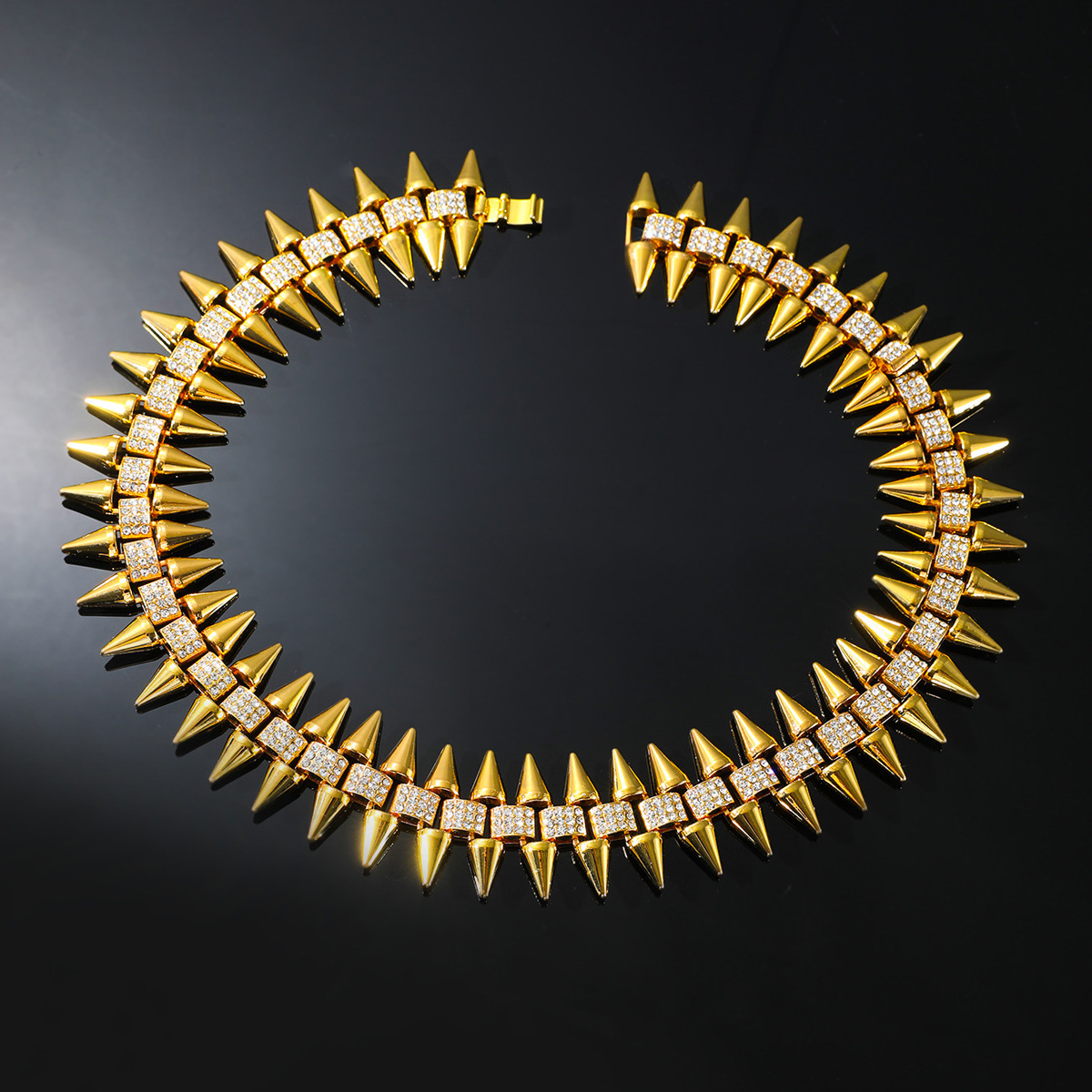 Hip-hop Geometric Alloy Rivet Inlay Zircon Men's Bracelets Necklace display picture 4