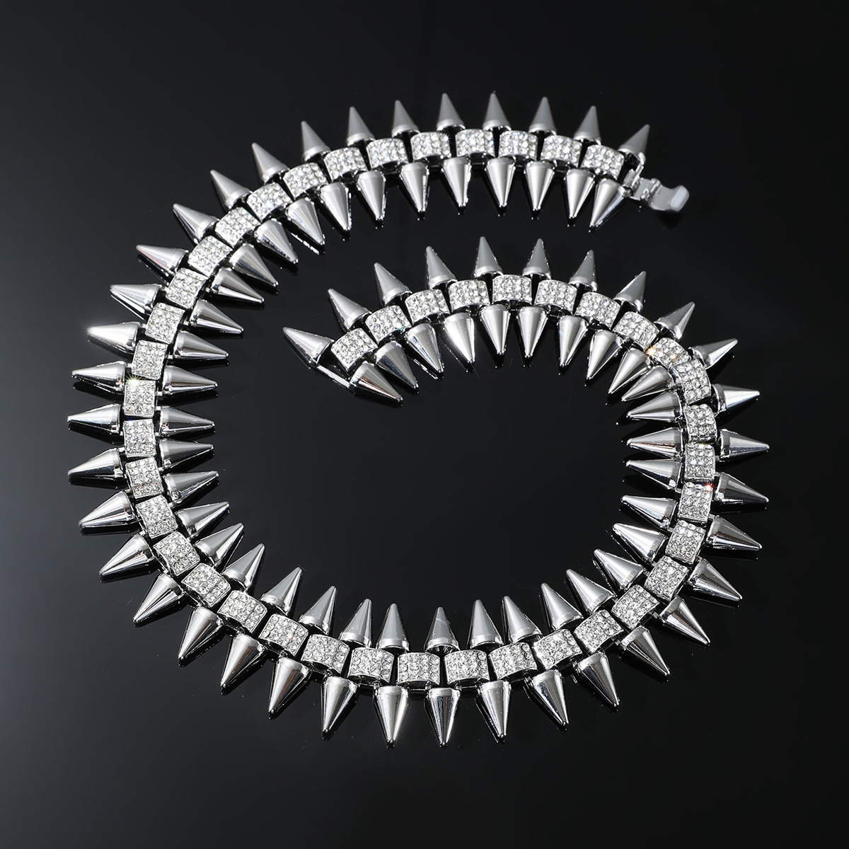 Hip-hop Geometric Alloy Rivet Inlay Zircon Men's Bracelets Necklace display picture 7