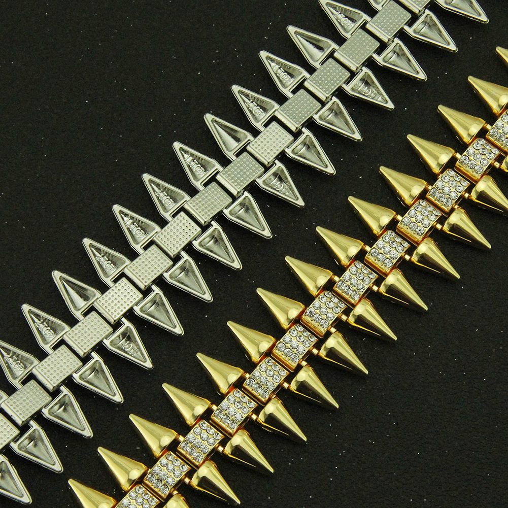 Hip-hop Geometric Alloy Rivet Inlay Zircon Men's Bracelets Necklace display picture 9