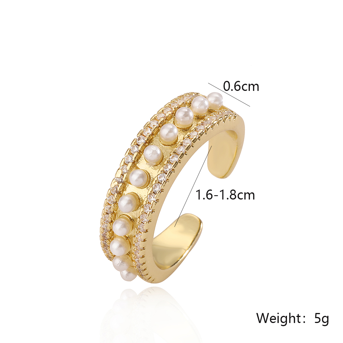 Simple Style Square Copper 18k Gold Plated Artificial Pearls Zircon Open Rings In Bulk display picture 1