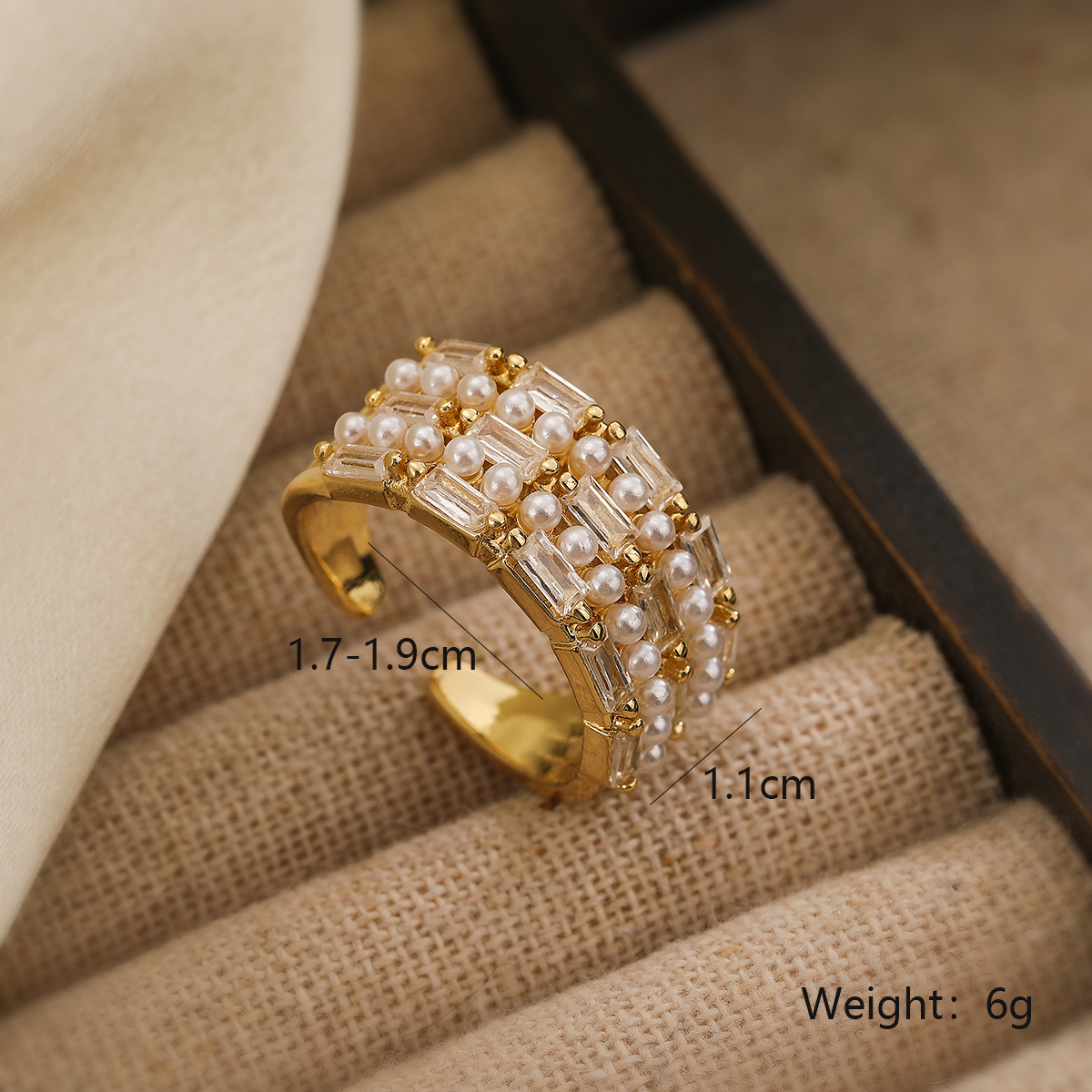 Simple Style Square Copper 18k Gold Plated Artificial Pearls Zircon Open Rings In Bulk display picture 2