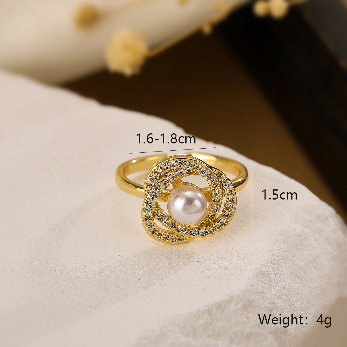 Simple Style Square Copper 18k Gold Plated Artificial Pearls Zircon Open Rings In Bulk display picture 3