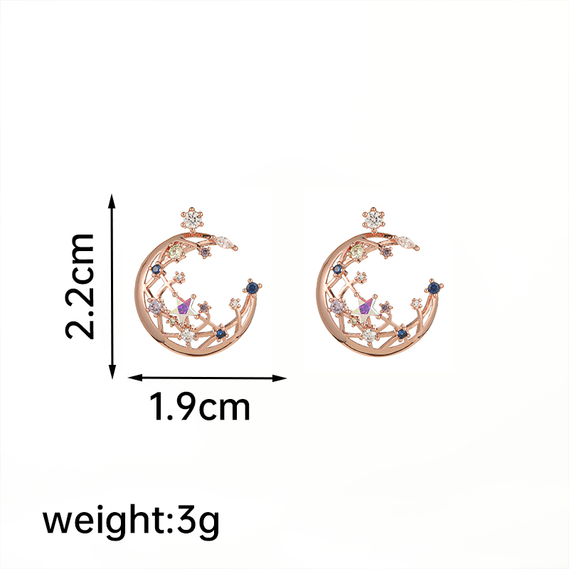 1 Pair Casual Elegant Star Moon Inlay Copper Artificial Crystal Rose Gold Plated Ear Studs display picture 6