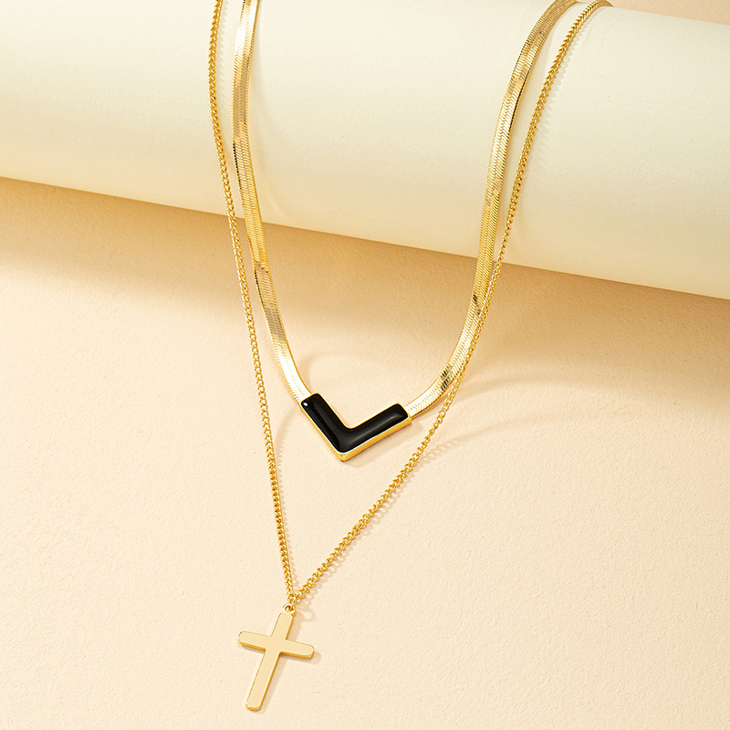 Simple Style Classic Style Cross Alloy Plating 14k Gold Plated Women's Layered Necklaces display picture 4