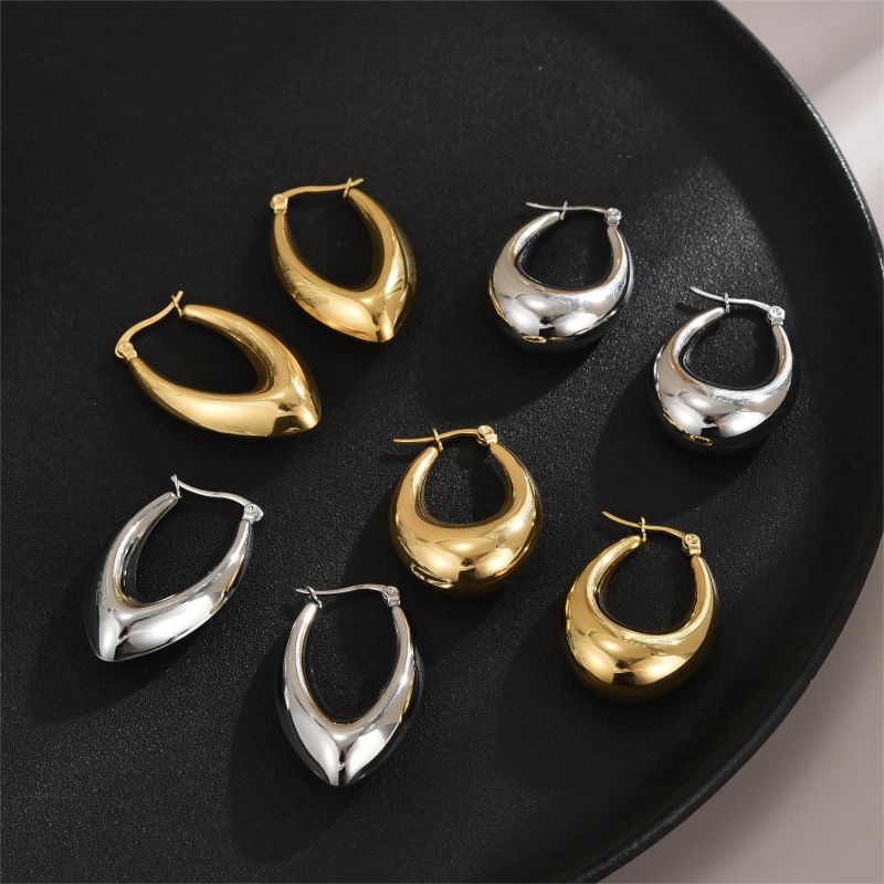 1 Pair Commute V Shape Oval Polishing Plating Stainless Steel 18K Gold Plated Earrings display picture 5