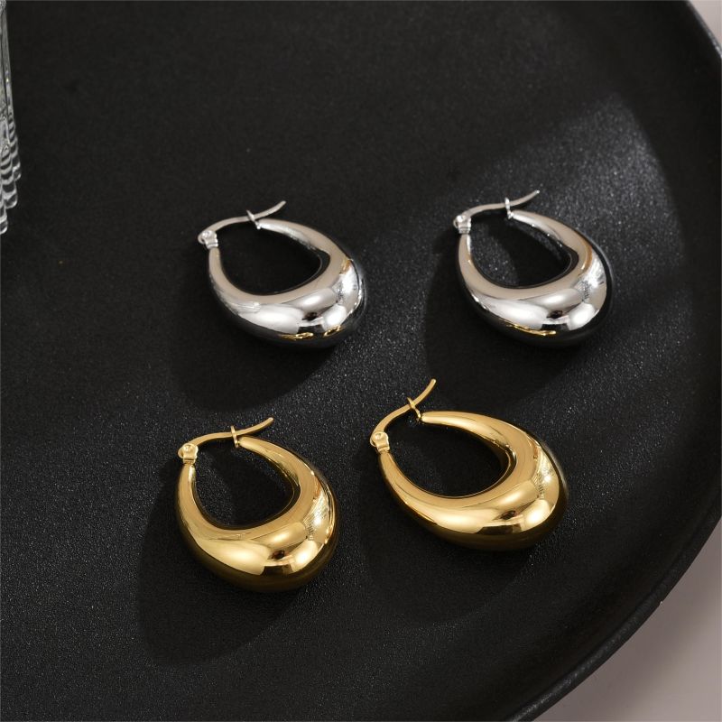 1 Pair Commute V Shape Oval Polishing Plating Stainless Steel 18K Gold Plated Earrings display picture 6