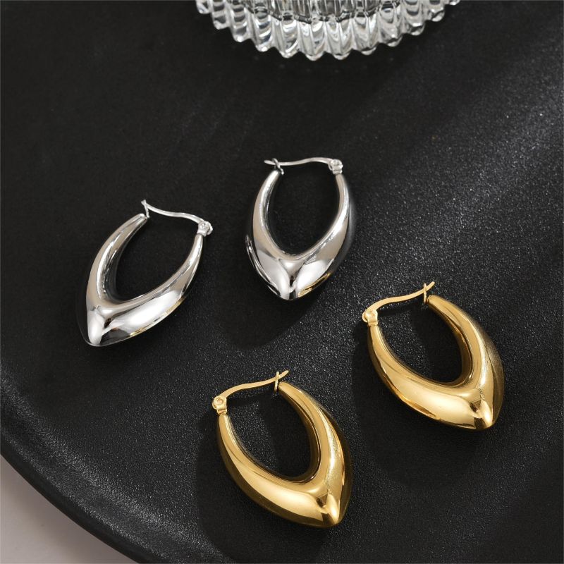 1 Pair Commute V Shape Oval Polishing Plating Stainless Steel 18K Gold Plated Earrings display picture 7