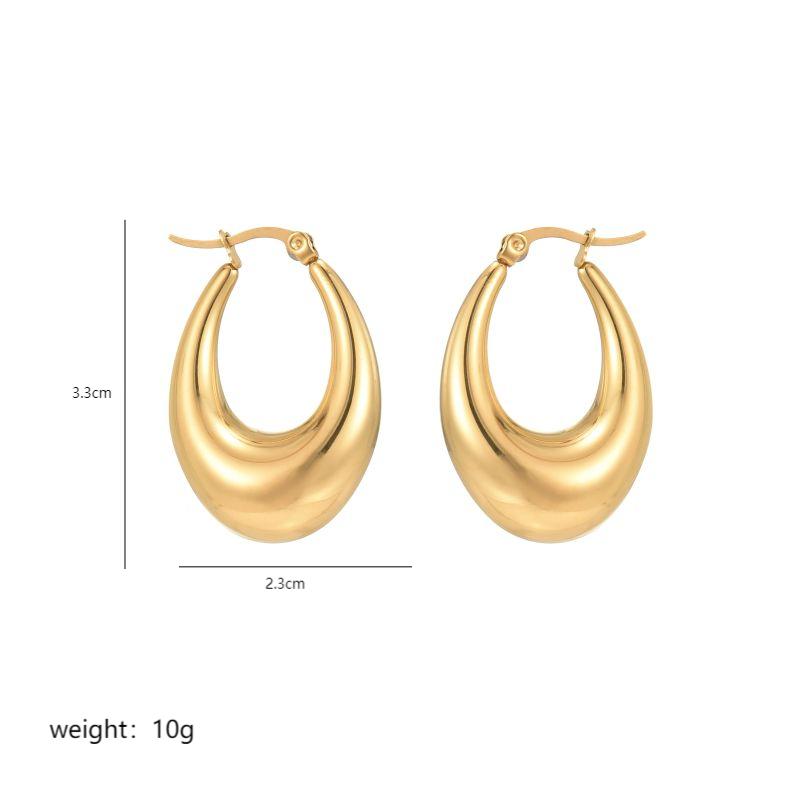 1 Pair Commute V Shape Oval Polishing Plating Stainless Steel 18K Gold Plated Earrings display picture 3