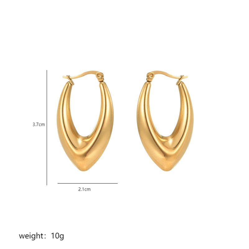1 Pair Commute V Shape Oval Polishing Plating Stainless Steel 18K Gold Plated Earrings display picture 2
