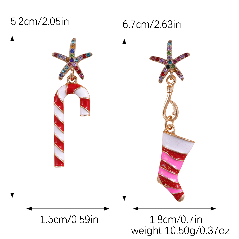 1 Pièce Mignon Noël Chaussettes De Noël Incruster Alliage Verre Plaqué Or Boucles D'oreilles display picture 1