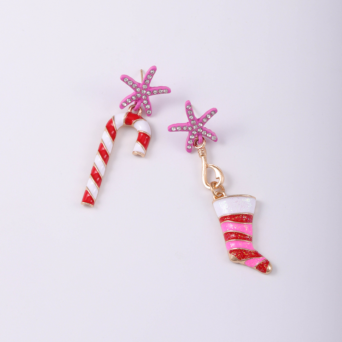 1 Piece Cute Christmas Christmas Socks Inlay Alloy Glass Gold Plated Drop Earrings display picture 8