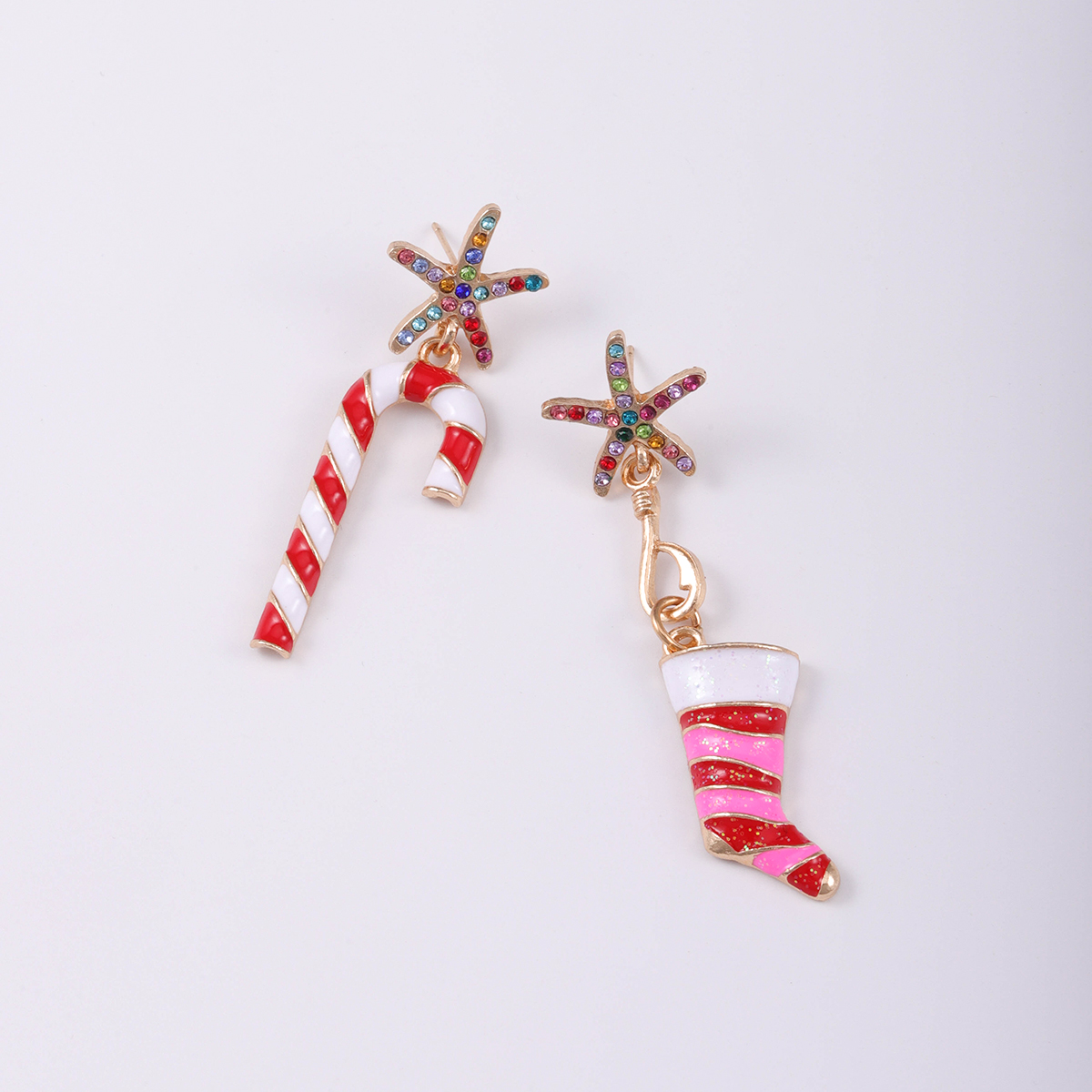 1 Piece Cute Christmas Christmas Socks Inlay Alloy Glass Gold Plated Drop Earrings display picture 10
