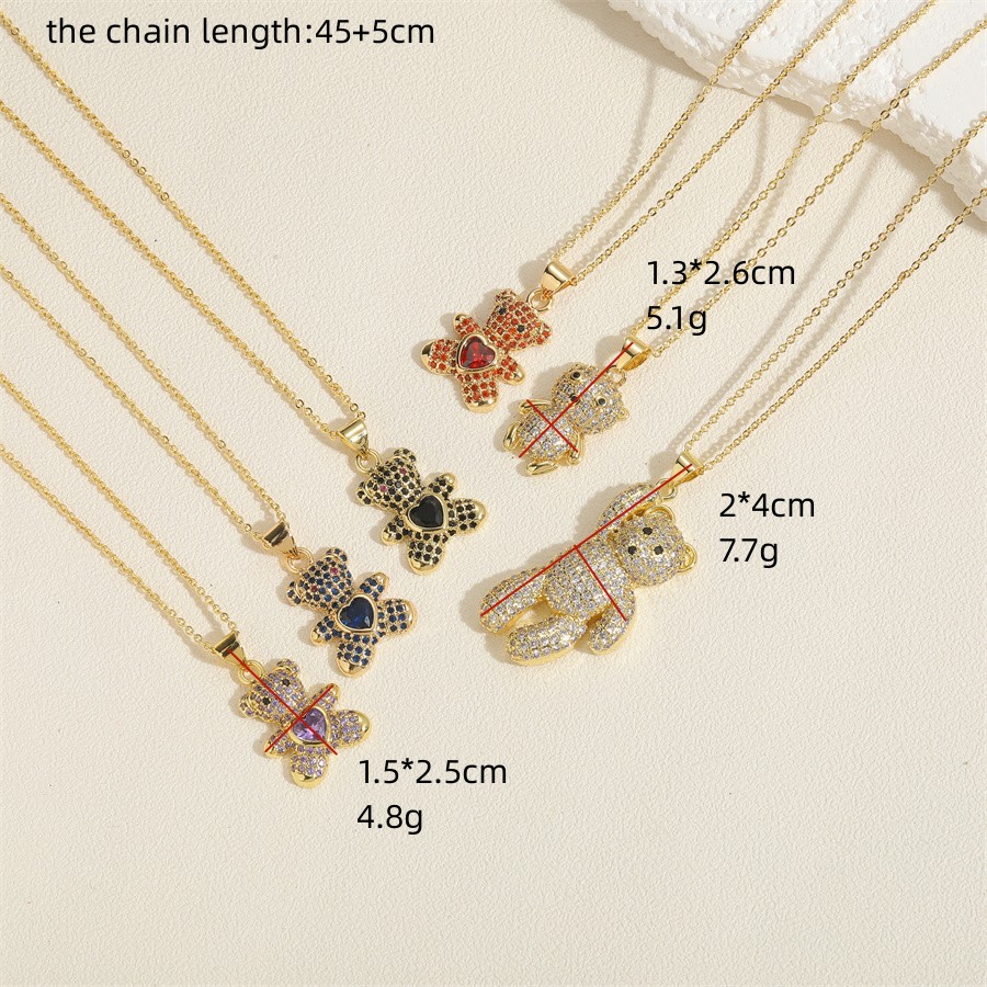 Casual Cute Bear Copper 14k Gold Plated Zircon Pendant Necklace In Bulk display picture 7