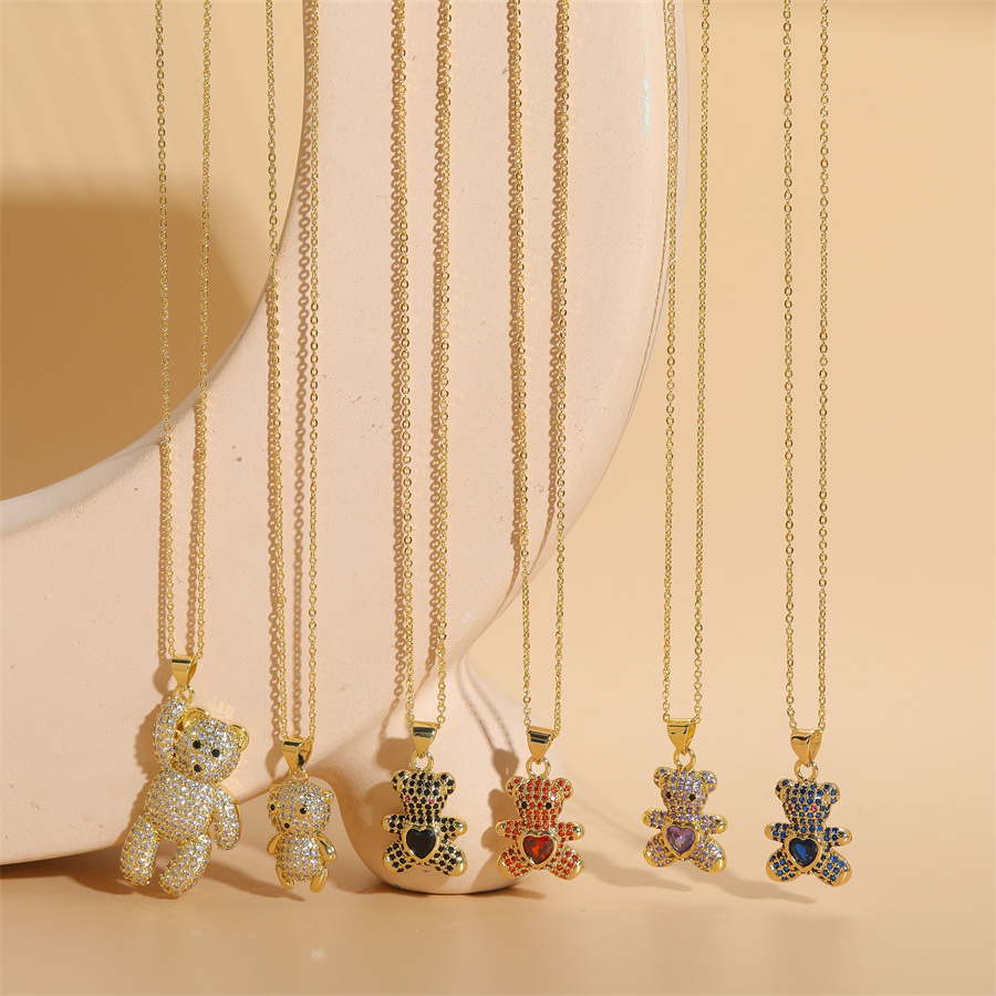 Casual Cute Bear Copper 14k Gold Plated Zircon Pendant Necklace In Bulk display picture 8