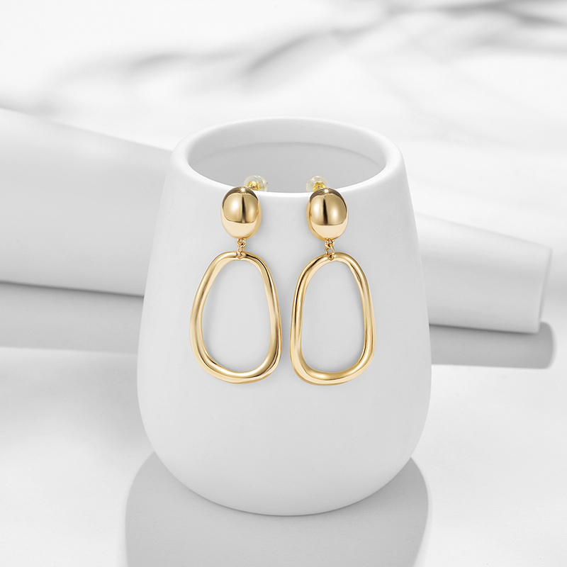 1 Pair Modern Style Korean Style Oval Plating Copper 14k Gold Plated Drop Earrings display picture 4
