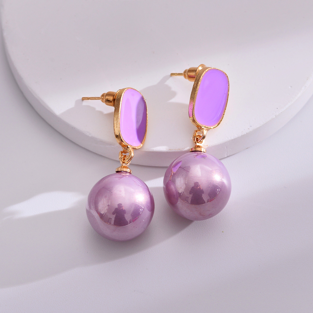 1 Pair Simple Style Geometric Plating Imitation Pearl Alloy Drop Earrings display picture 3