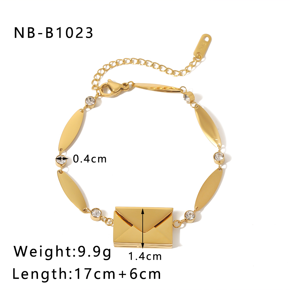 French Style Romantic Box Lines Stainless Steel 18K Gold Plated Zircon Bracelets In Bulk display picture 7