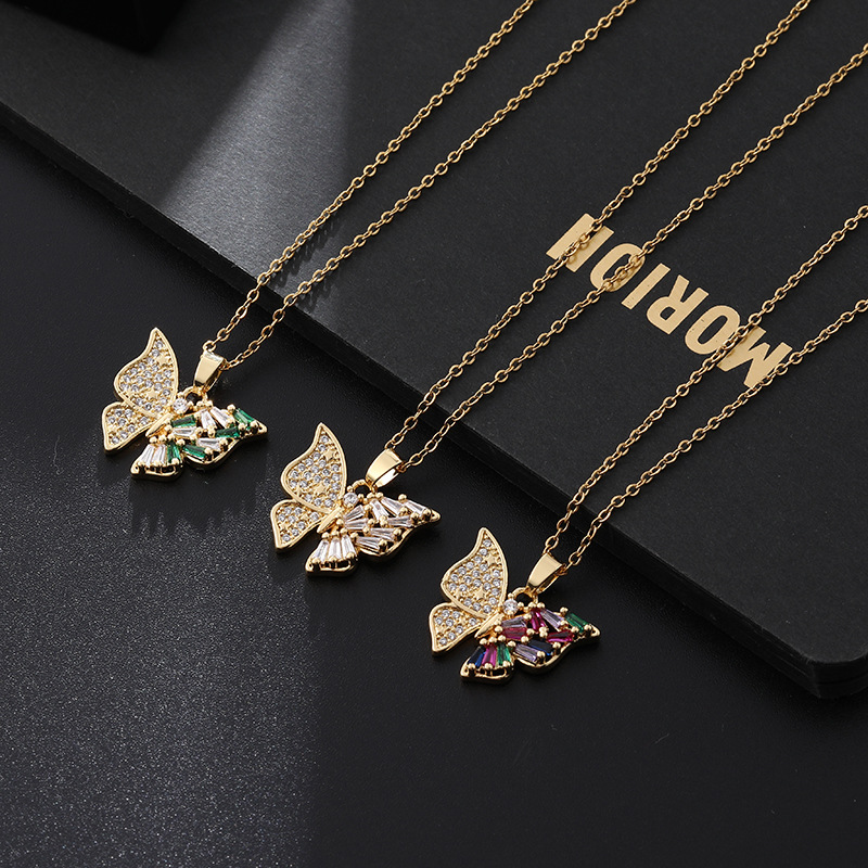 Simple Style Butterfly Copper Inlay Zircon Pendant Necklace display picture 3