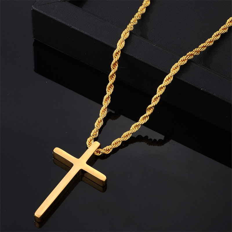 Vintage Style Simple Style Cross 304 Stainless Steel Plating Gold Plated Silver Plated Men's Pendant Necklace display picture 7