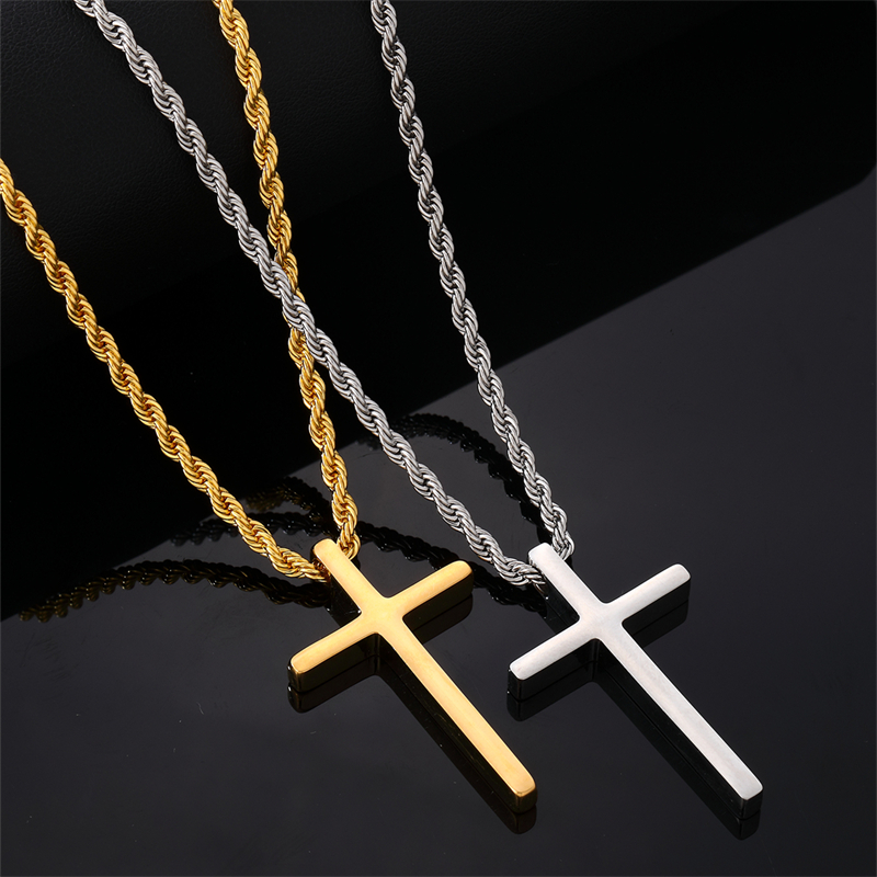 Vintage Style Simple Style Cross 304 Stainless Steel Plating Gold Plated Silver Plated Men's Pendant Necklace display picture 6