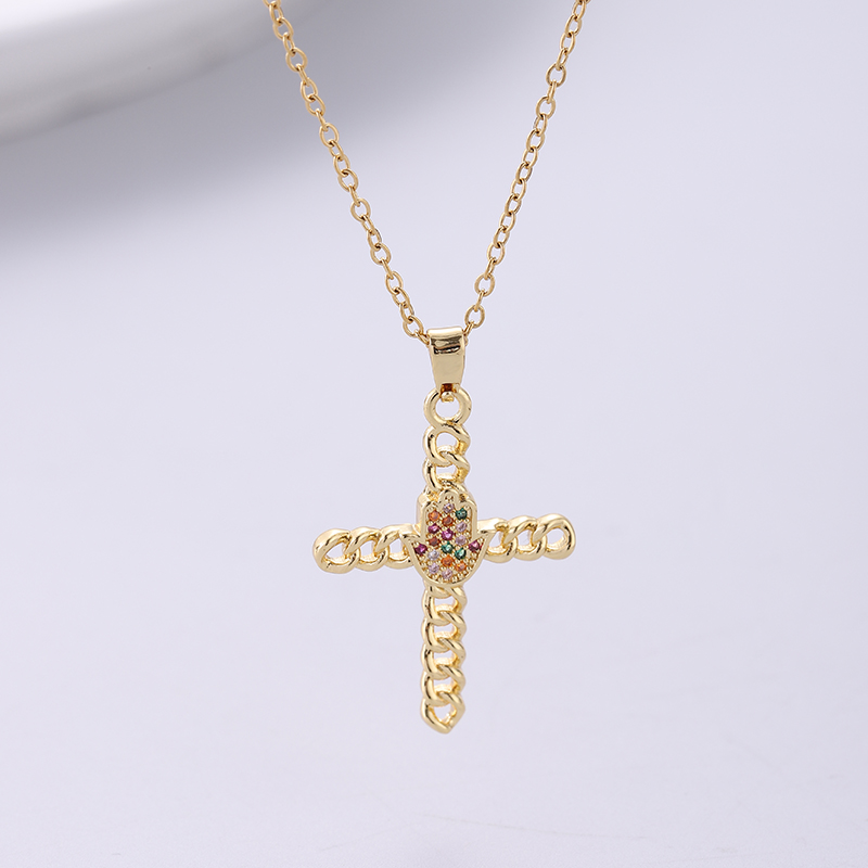 Streetwear Korean Style Cross Stainless Steel Plating Inlay Zircon 18k Gold Plated Pendant Necklace display picture 2