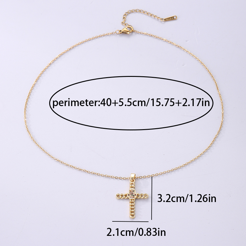 Streetwear Korean Style Cross Stainless Steel Plating Inlay Zircon 18k Gold Plated Pendant Necklace display picture 6