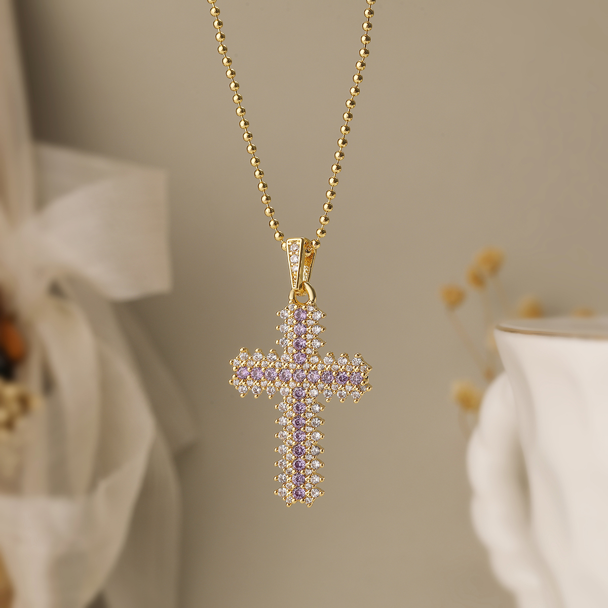 Elegant Simple Style Commute Cross Copper 18k Gold Plated Zircon Pendant Necklace In Bulk display picture 4