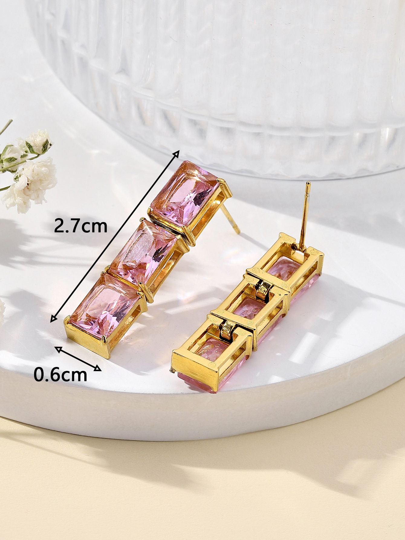 1 Pair Elegant Lady Shiny Geometric Plating Inlay 304 Stainless Steel Zircon 18K Gold Plated Drop Earrings display picture 7