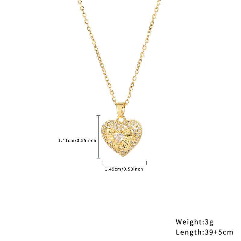 Casual Simple Style Classic Style Little Bear Heart Shape Stainless Steel Titanium Steel Polishing Plating Hollow Out Zircon Gold Plated Necklace display picture 2
