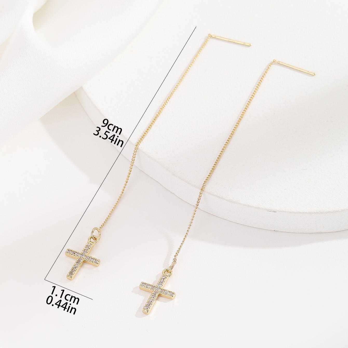 1 Pair Streetwear Korean Style Cross Plating Inlay Copper Zircon 14k Gold Plated Ear Line display picture 6