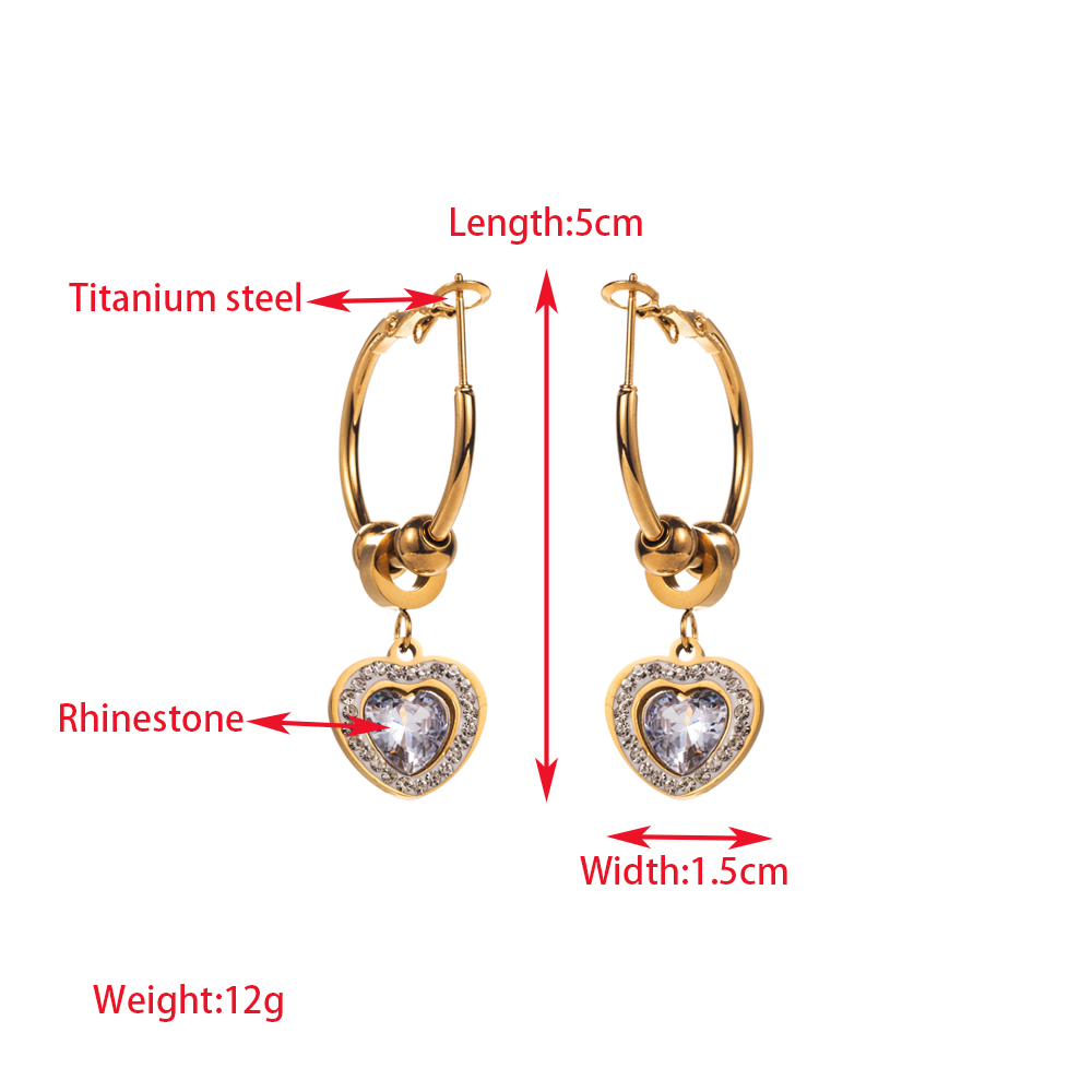 1 Pair Elegant Round Heart Shape Flower Inlay 316 Stainless Steel  Imitation Pearl Rhinestone Rhinestones Pearl Zircon 14K Gold Plated Drop Earrings display picture 4