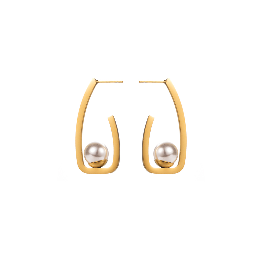 1 Pair Elegant Streetwear Palm Pearl Flower Inlay Titanium Steel Pearl Zircon Gold Plated Drop Earrings display picture 12