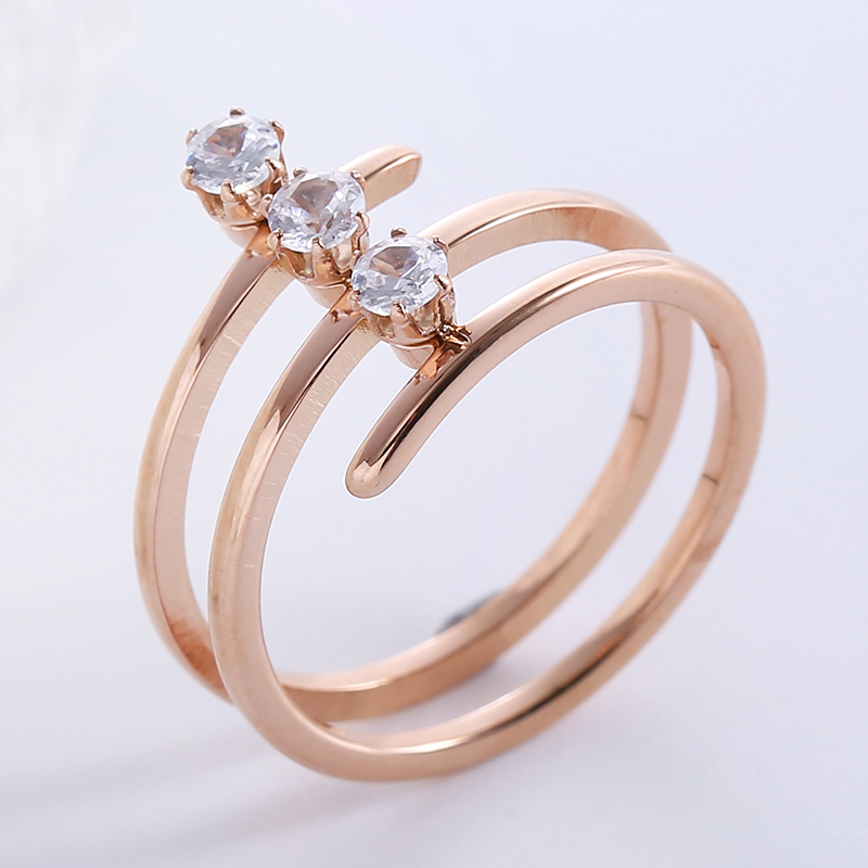 Casual Formal Lines Stainless Steel Inlay Zircon 18k Gold Plated Rings display picture 3