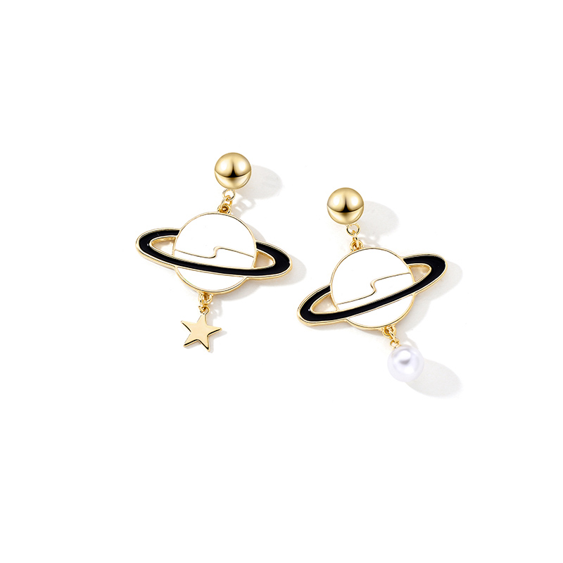 1 Pair Cute Modern Style Korean Style Planet Plating Alloy Copper 14k Gold Plated Drop Earrings display picture 3