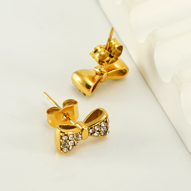 1 Pair Elegant Classical Vintage Style Flower Bow Knot Plating Inlay 304 Stainless Steel Zircon 18K Gold Plated Ear Studs display picture 1
