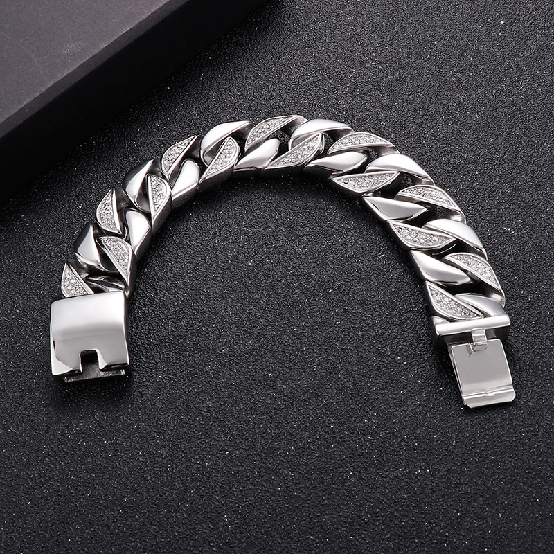 Hip Hop Retro Einfarbig Titan Stahl Kette Inlay Zirkon Männer Armbänder display picture 1