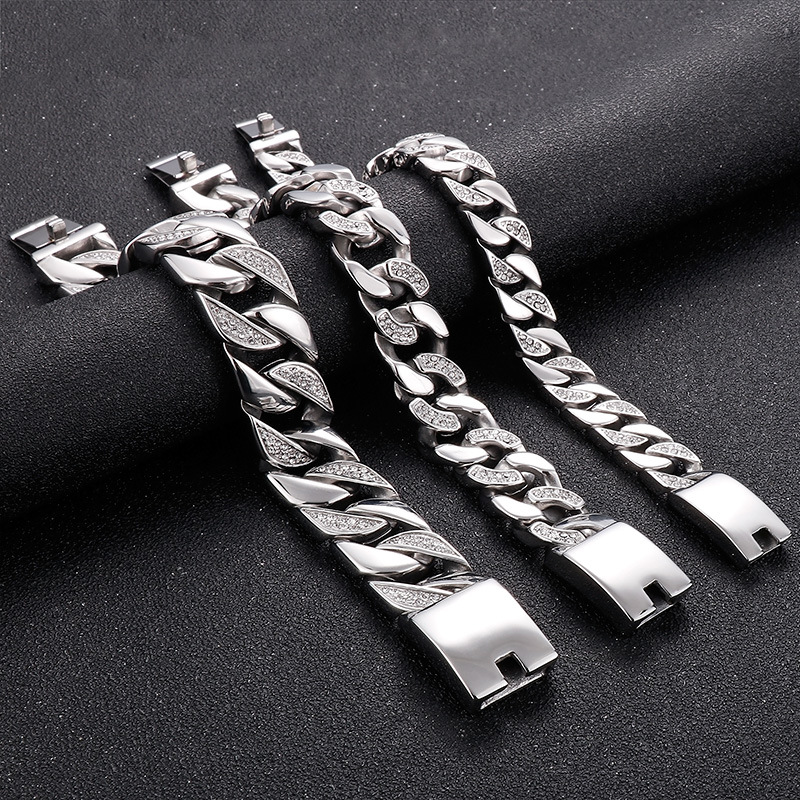 Hip-hop Retro Solid Color Titanium Steel Chain Inlay Zircon Men's Bracelets display picture 3
