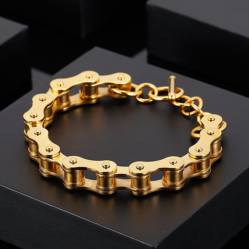 Hip Hop Color Sólido Acero Titanio Cadena Chapados en oro de 18k Hombres Pulsera display picture 1