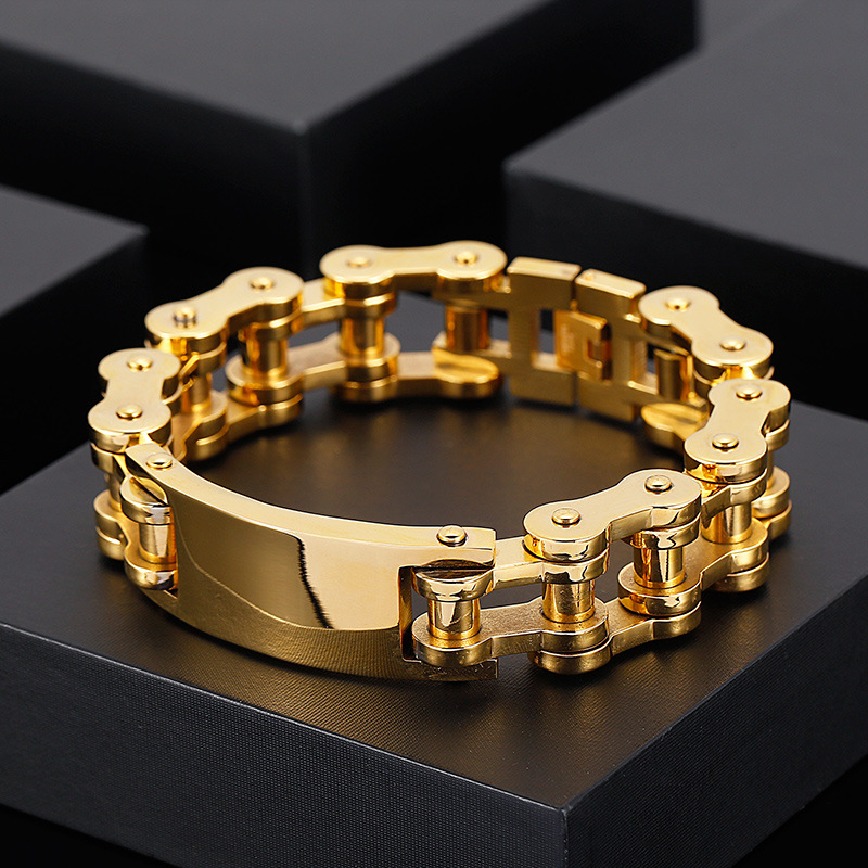 Hip-Hop Solid Color Titanium Steel Chain 18K Gold Plated Men's Bracelets display picture 2
