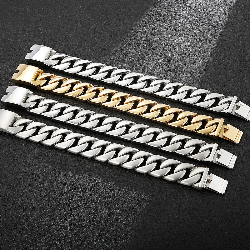 Hip-Hop Geometric Stainless Steel Polishing 18K Gold Plated Men's Bracelets display picture 4