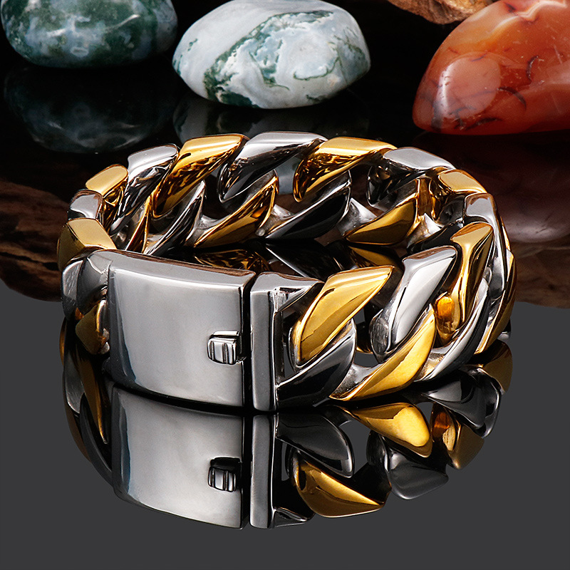 Hip-Hop Geometric Stainless Steel Polishing 18K Gold Plated Men's Bracelets display picture 13