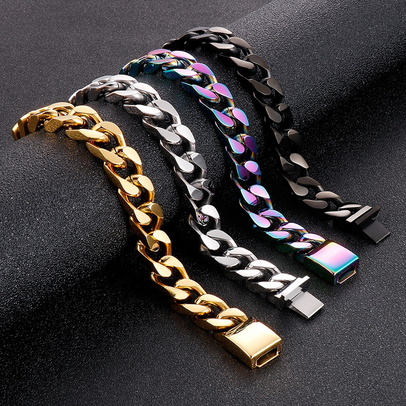 Hip-Hop Retro Classic Style Solid Color Titanium Steel Chain 18K Gold Plated Men's Bracelets display picture 1