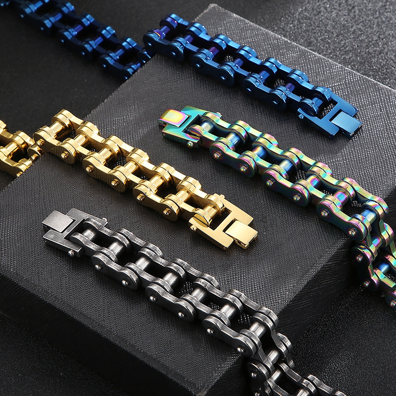 Punk Solid Color Titanium Steel Chain 18K Gold Plated Men's Bracelets display picture 4