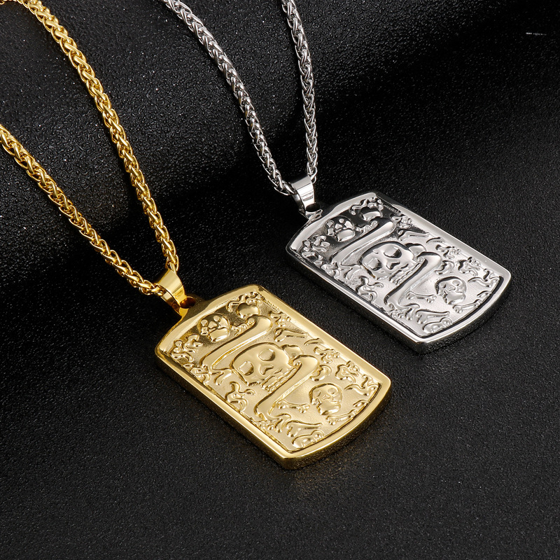 Hip-Hop Retro Punk Square Titanium Steel 18K Gold Plated Men's Pendant Necklace display picture 4