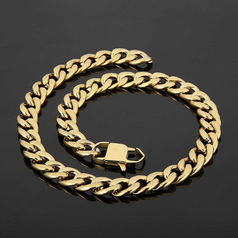 Acero Titanio Chapados en oro de 18k Hip Hop Retro Enchapado Color Sólido Pulsera Collar display picture 4