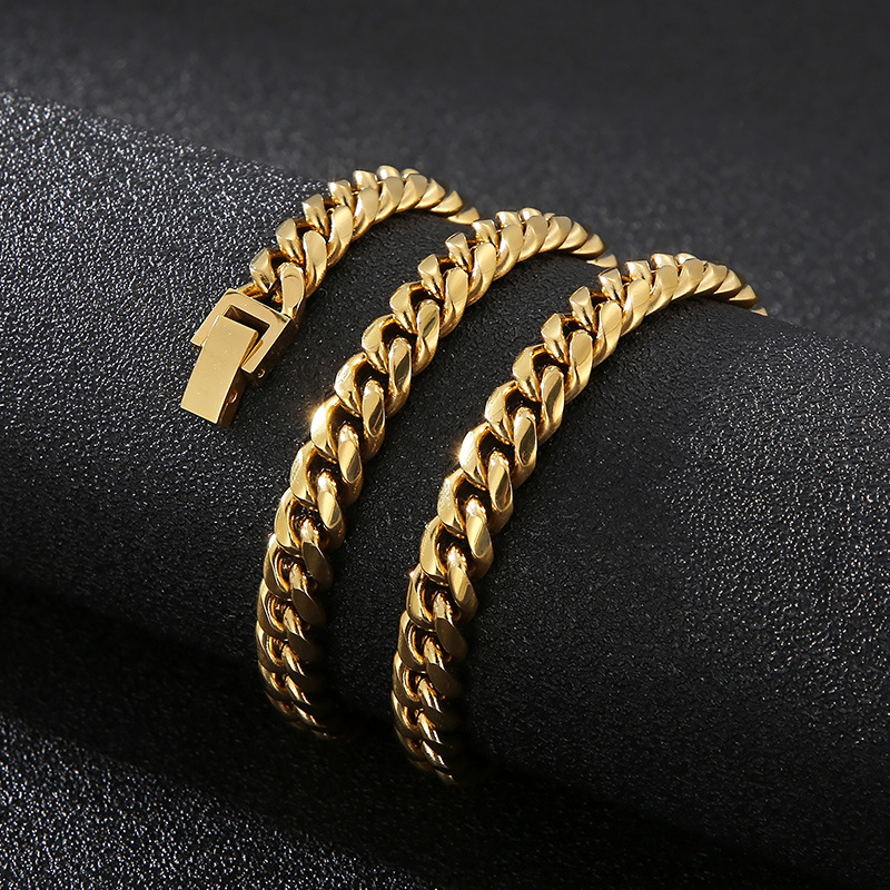 Acier Au Titane Plaqué Or 18K Style Classique Chaîne Couleur Unie Bracelets Collier display picture 3