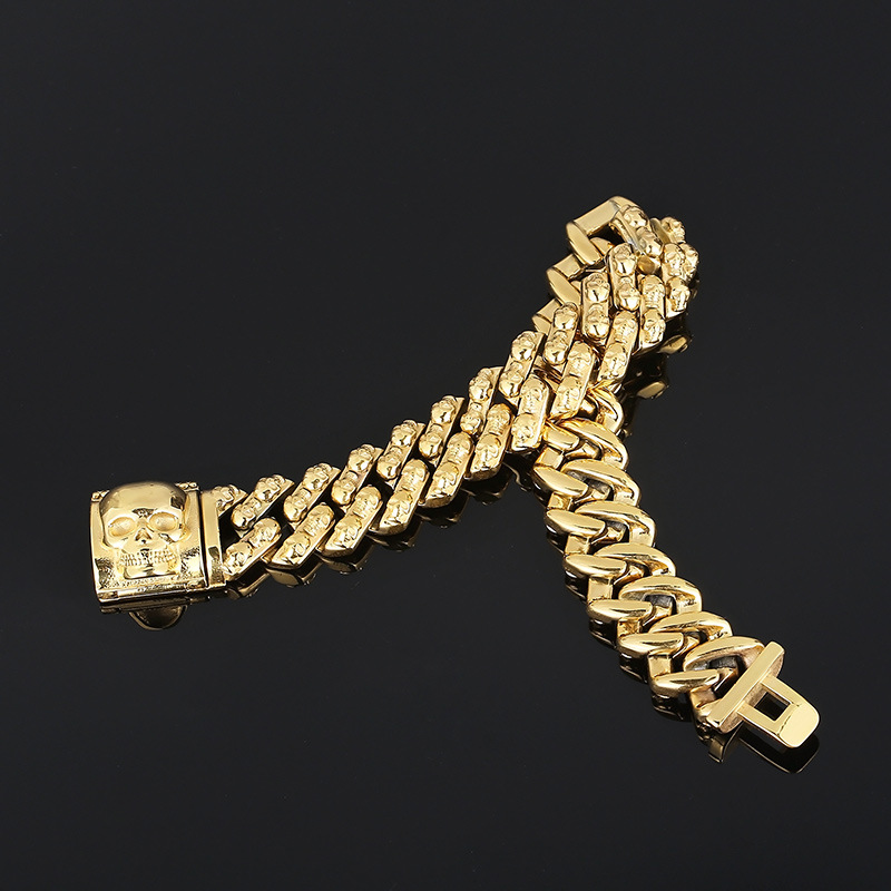 Hip Hop Punk Cráneo Acero Inoxidable Chapados en oro de 18k Hombres Pulsera display picture 3